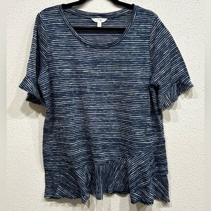 Terra & Sky Blue and White Striped Short Sleeve Top
